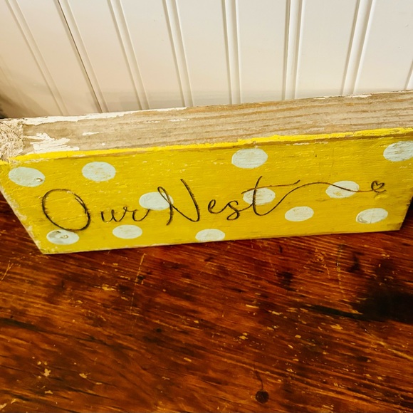 Adorable rustic yellow polka dot wooden Our Nest Sign - Picture 2 of 7